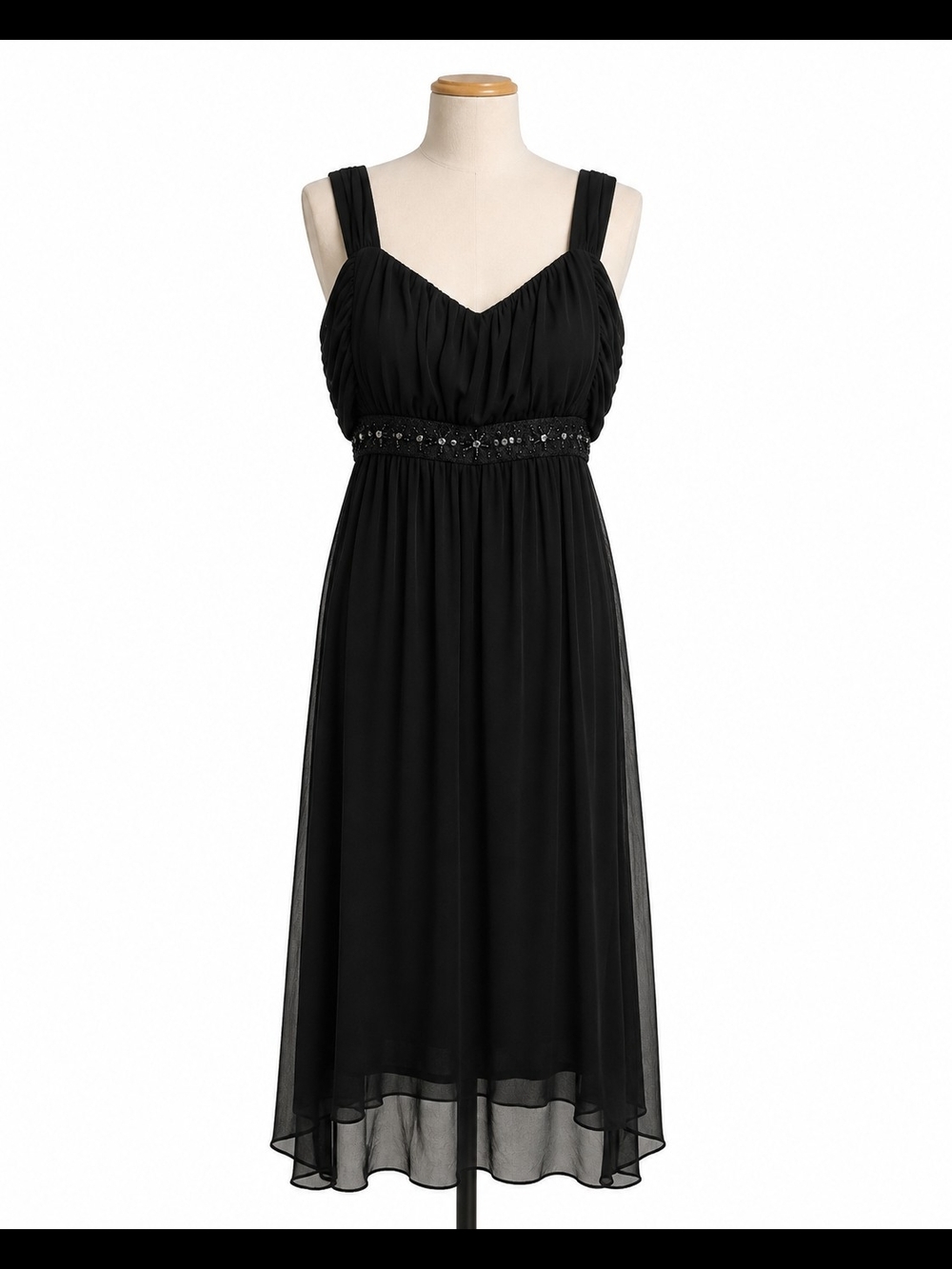 Connected Apparel 22W Black Embellished Empire Waist Chiffon Dress